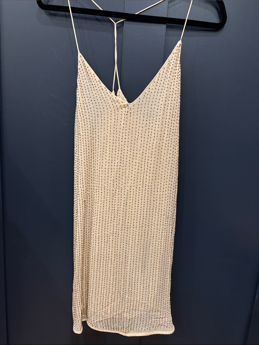 674.Zadig & Voltaire Beaded Cream Slip Dress with Spaghetti Straps